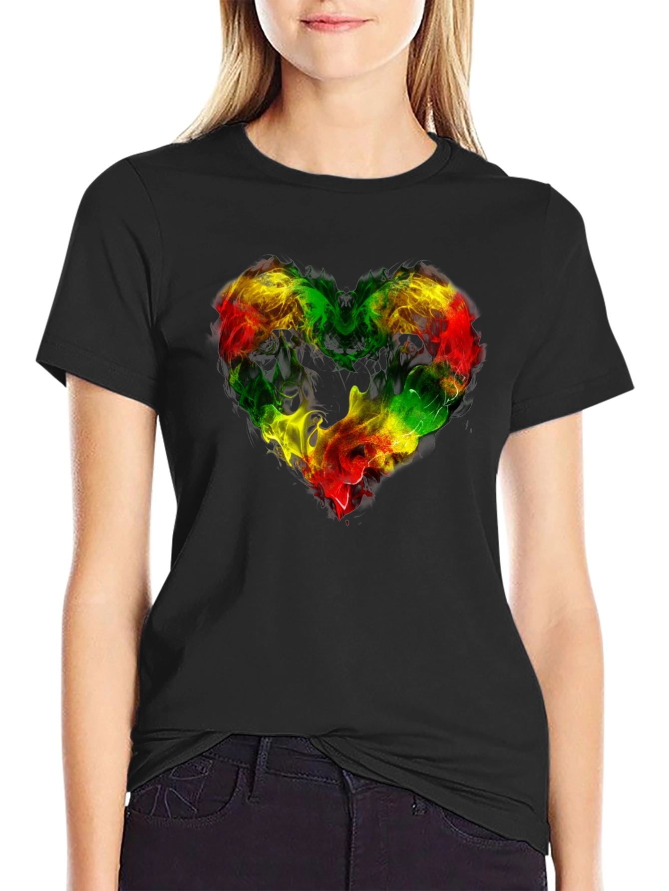 Rasta Heart T-Shirt - Black Reggae Style Tee