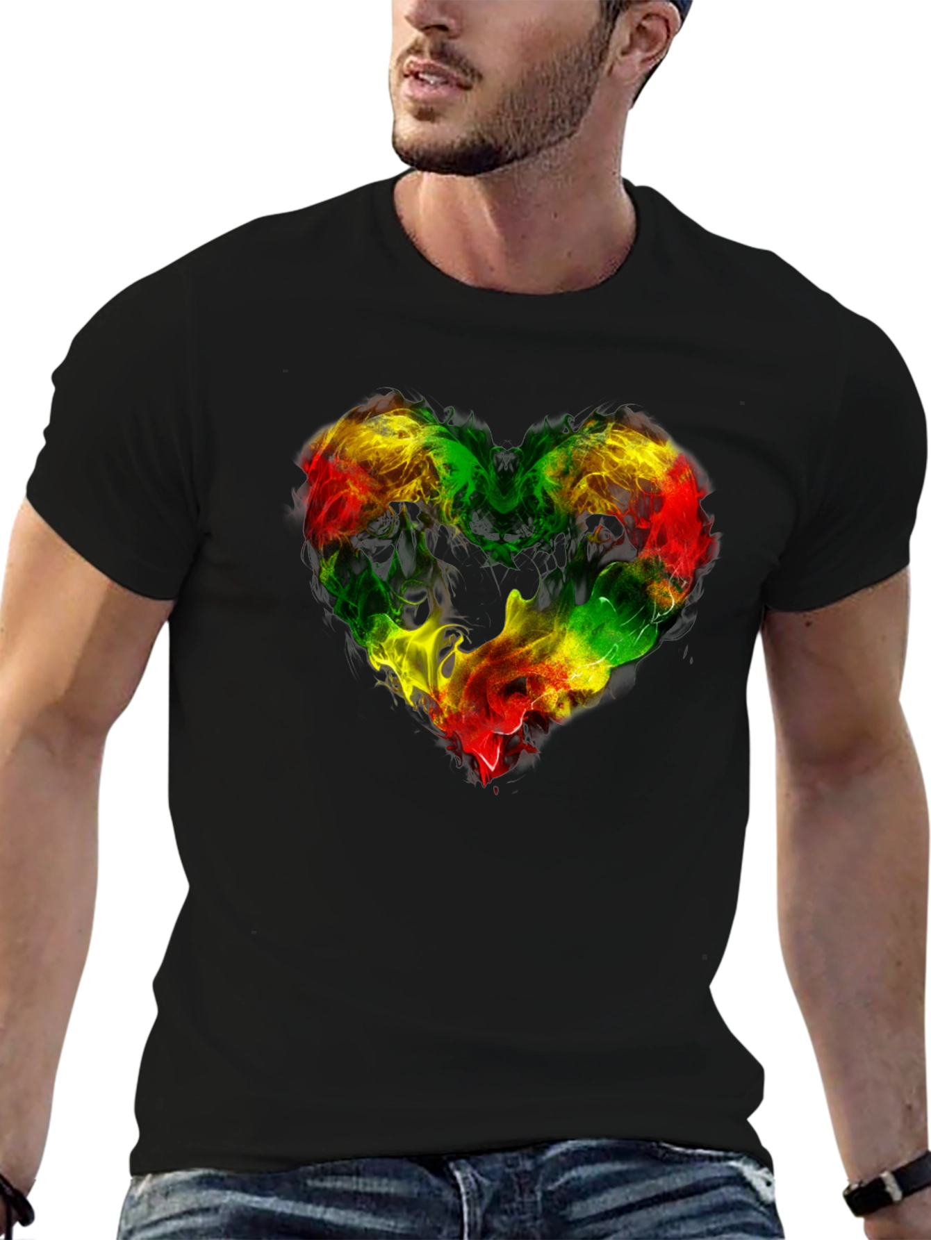 Rasta Heart T-Shirt - Black Reggae Style Tee