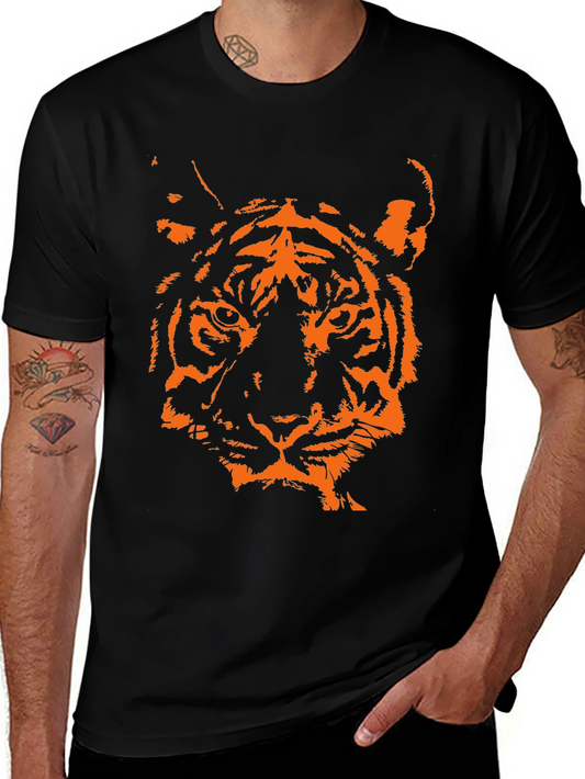 Tiger Graphic Print Crew Neck T-Shirt - Black
