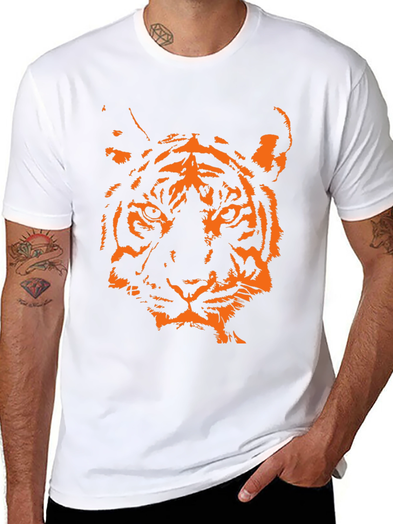 Tiger Graphic Print Crew Neck T-Shirt - Black
