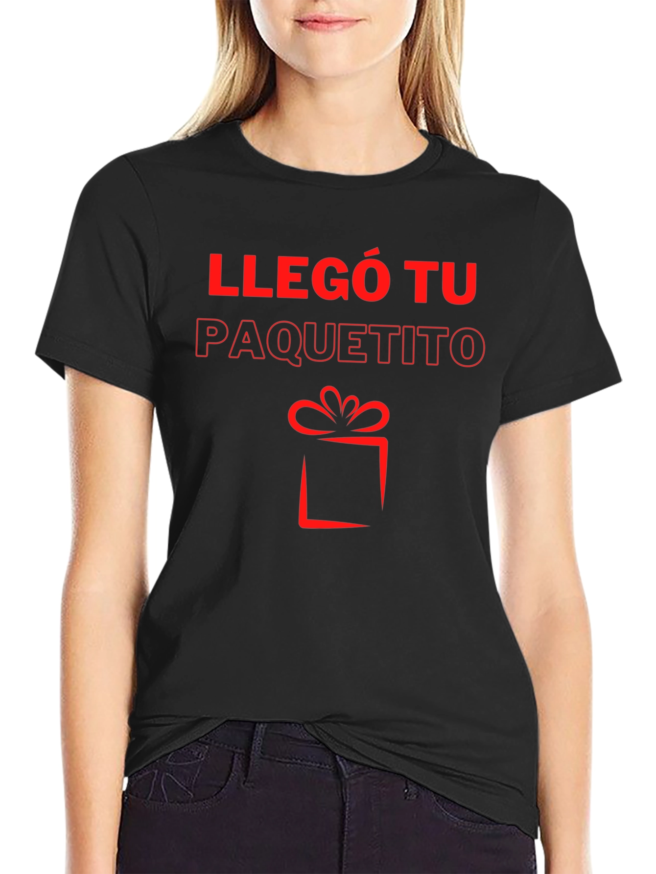 Llegó Tu Paquetito Black T-Shirt - Gift Design