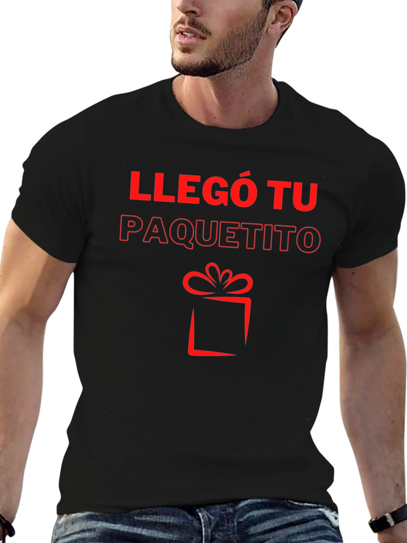 Llegó Tu Paquetito Black T-Shirt - Gift Design