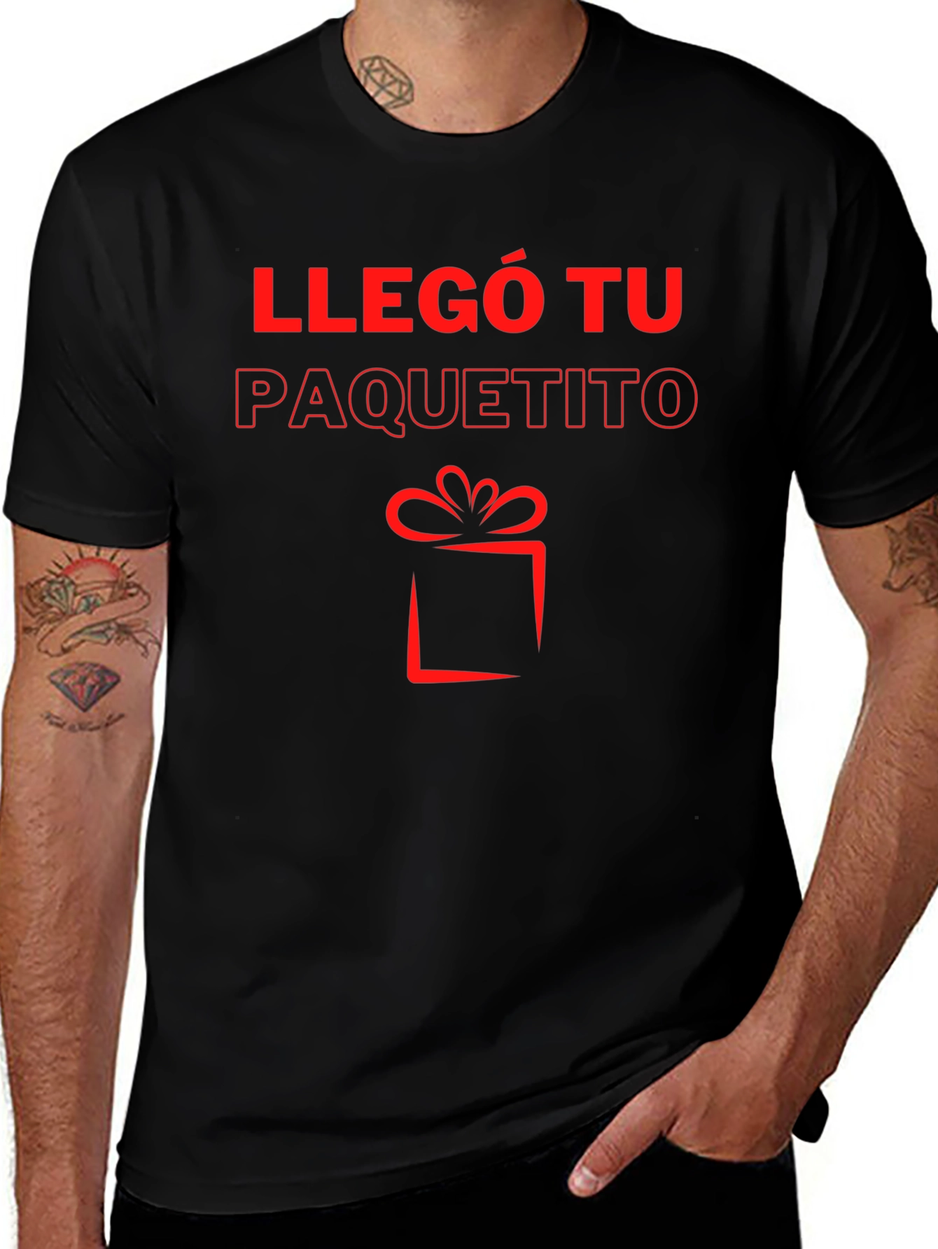Llegó Tu Paquetito Black T-Shirt - Gift Design