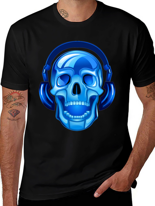 Blue Skull with Headphones Graphic Tee