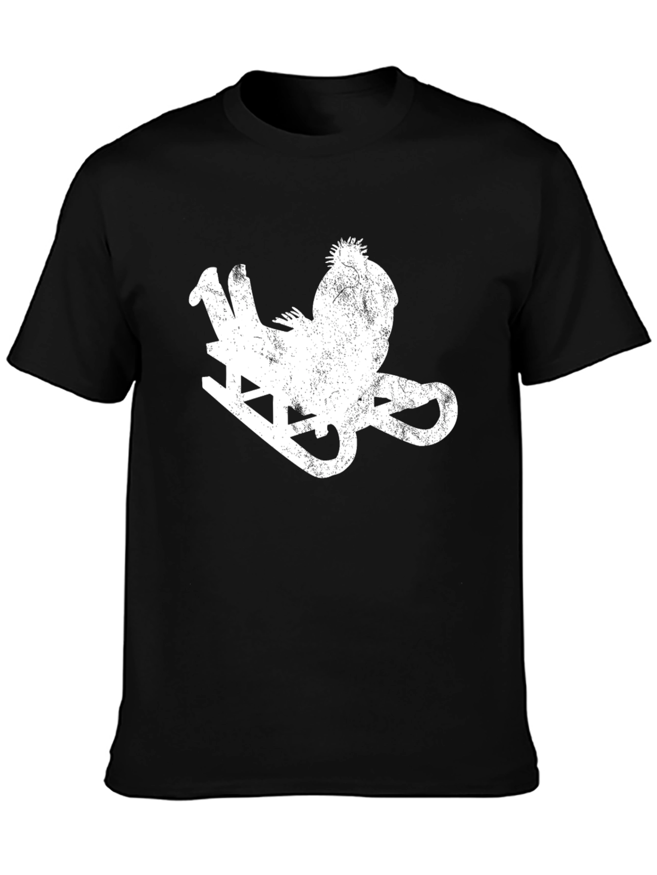 Distressed Sledding Santa Graphic Tee - Black