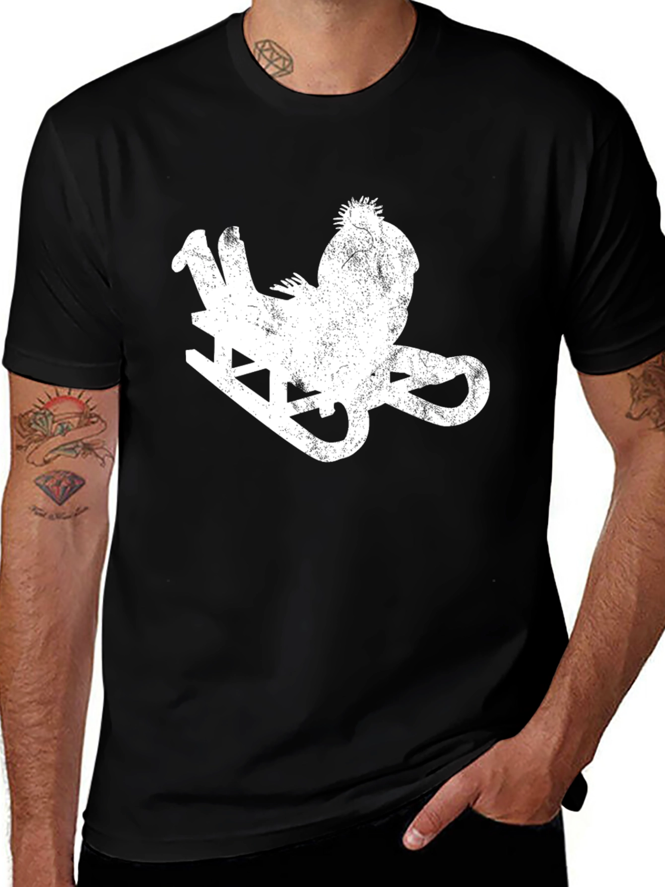 Distressed Sledding Santa Graphic Tee - Black