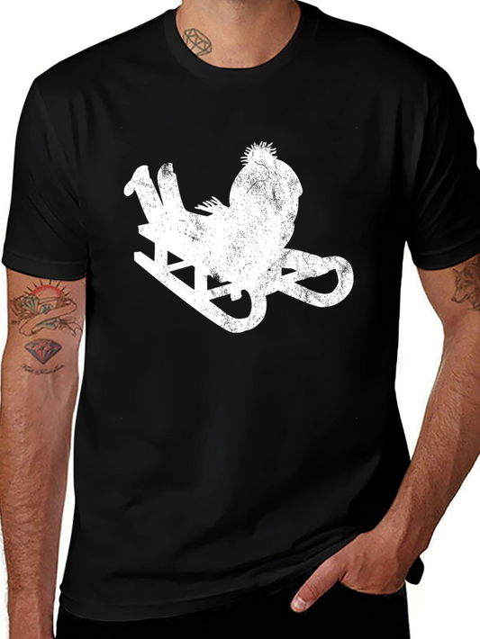 Distressed Sledding Santa Graphic Tee - Black