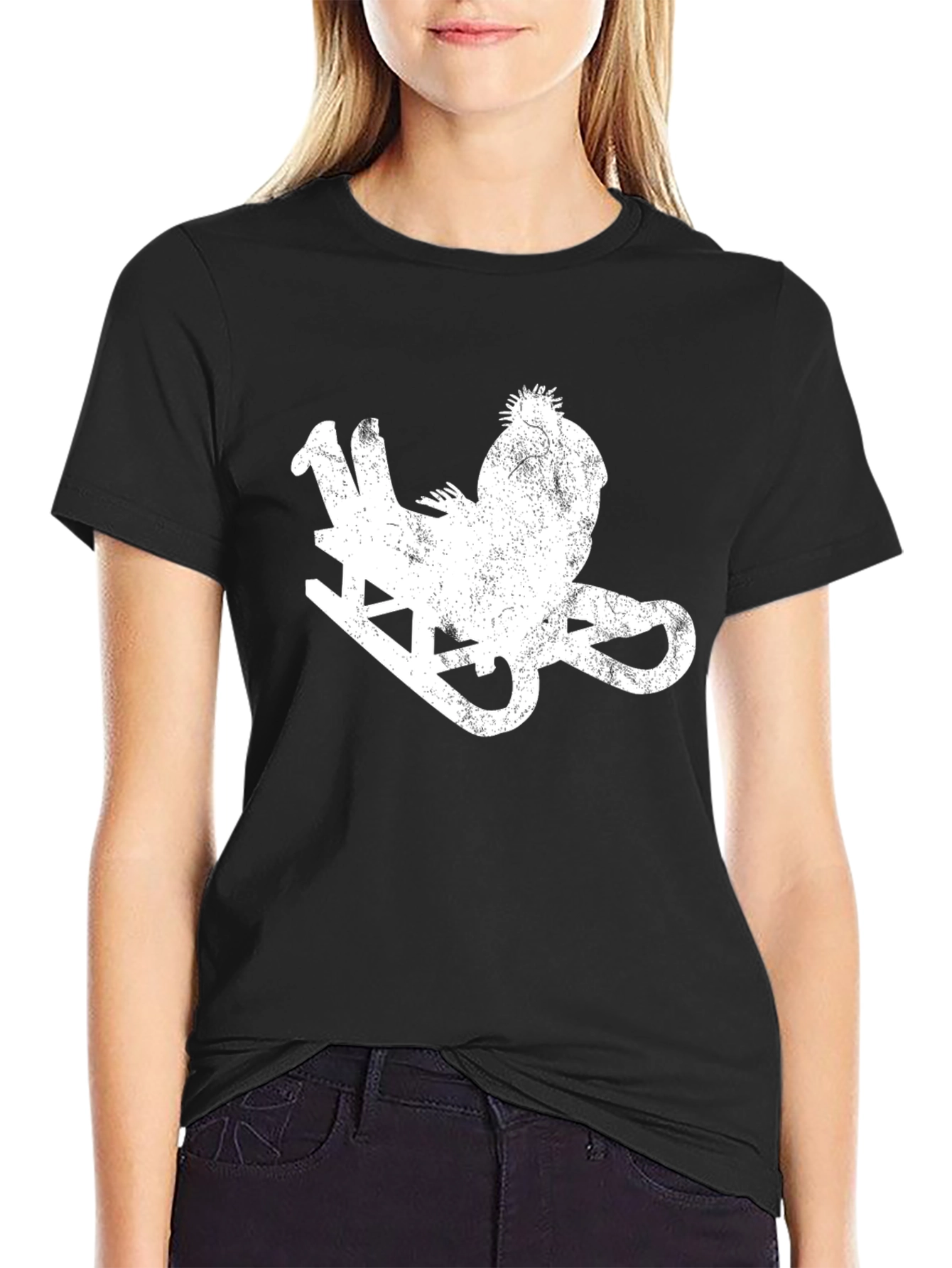 Distressed Sledding Santa Graphic Tee - Black