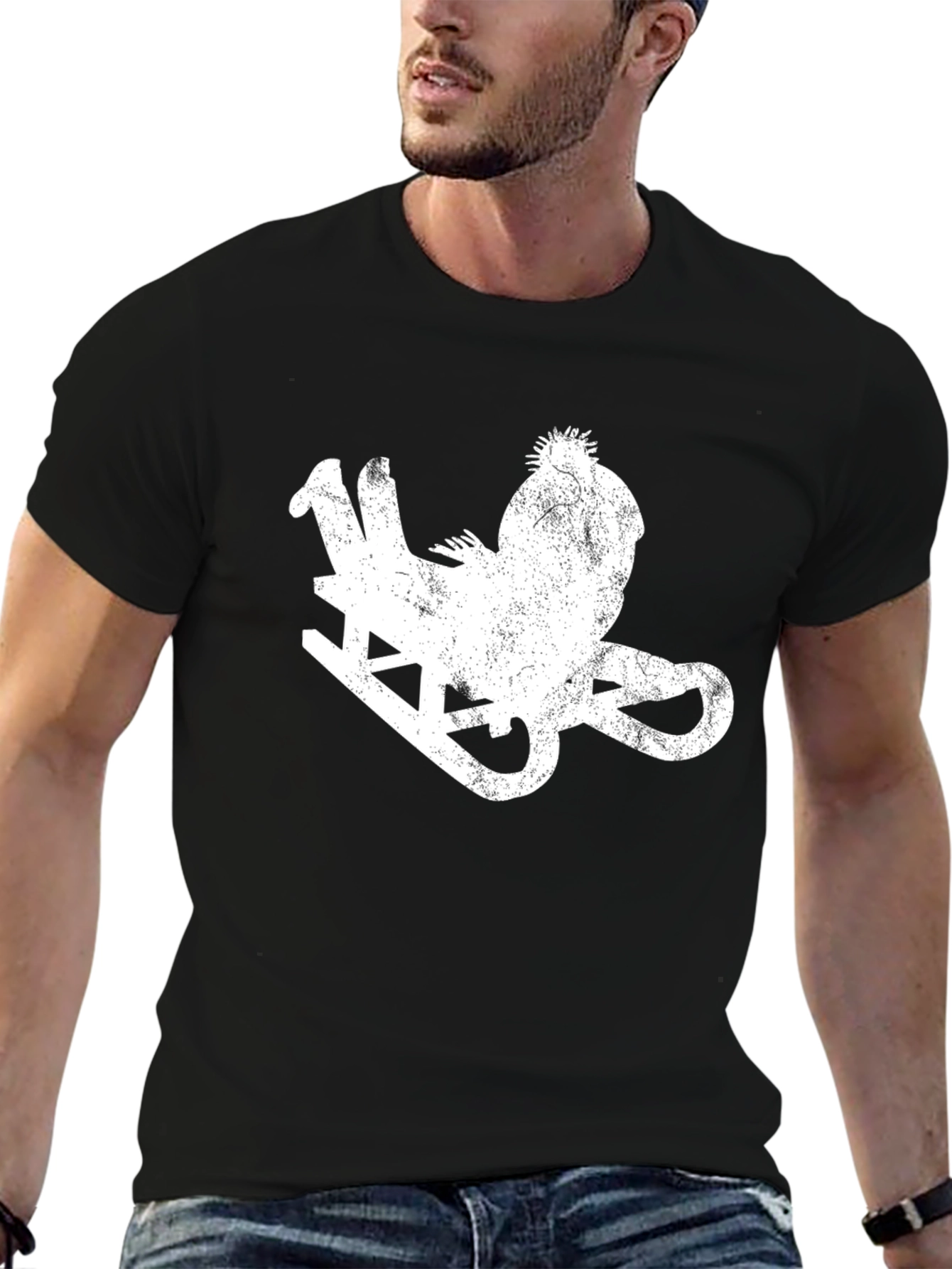 Distressed Sledding Santa Graphic Tee - Black