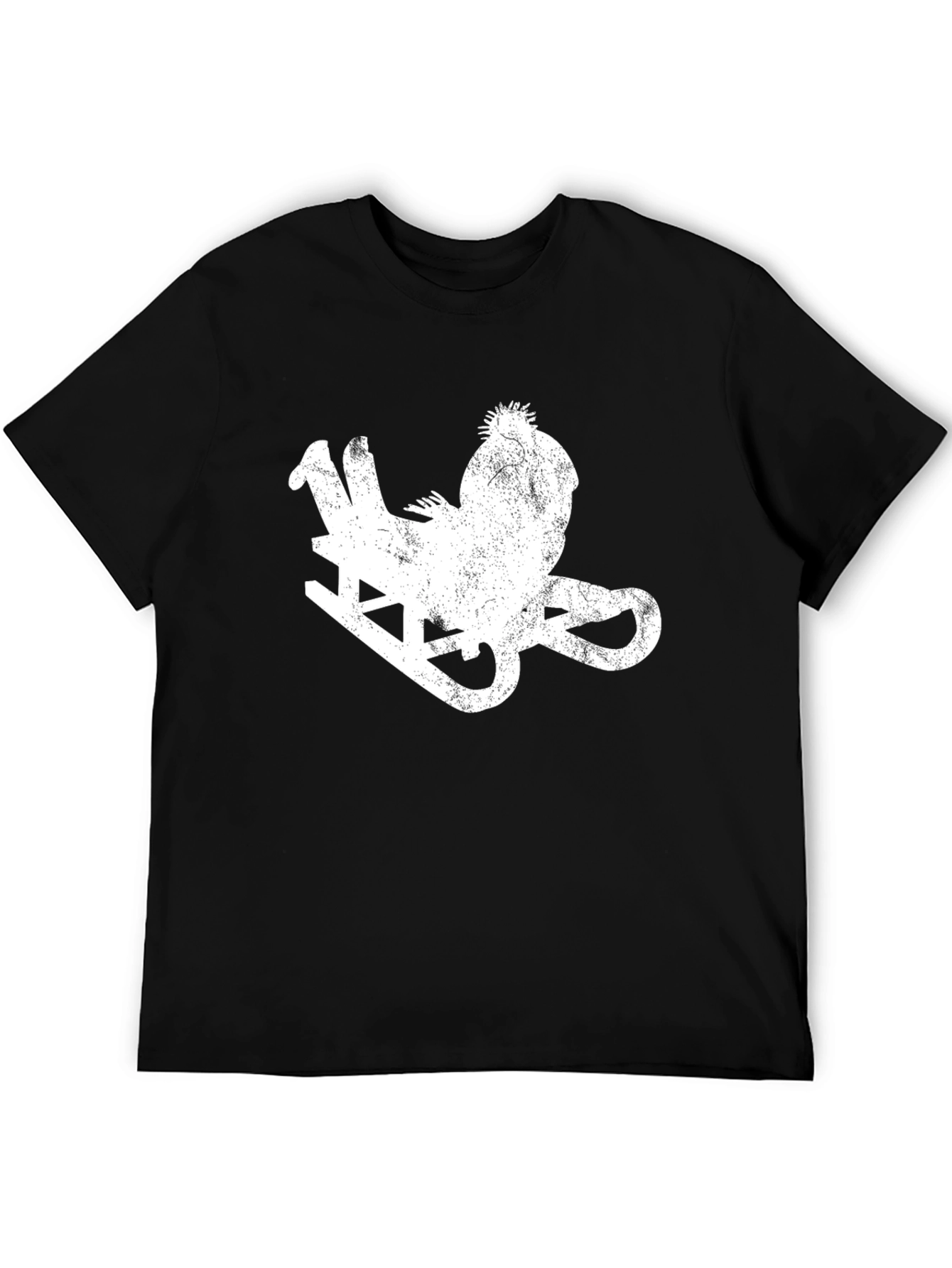 Distressed Sledding Santa Graphic Tee - Black