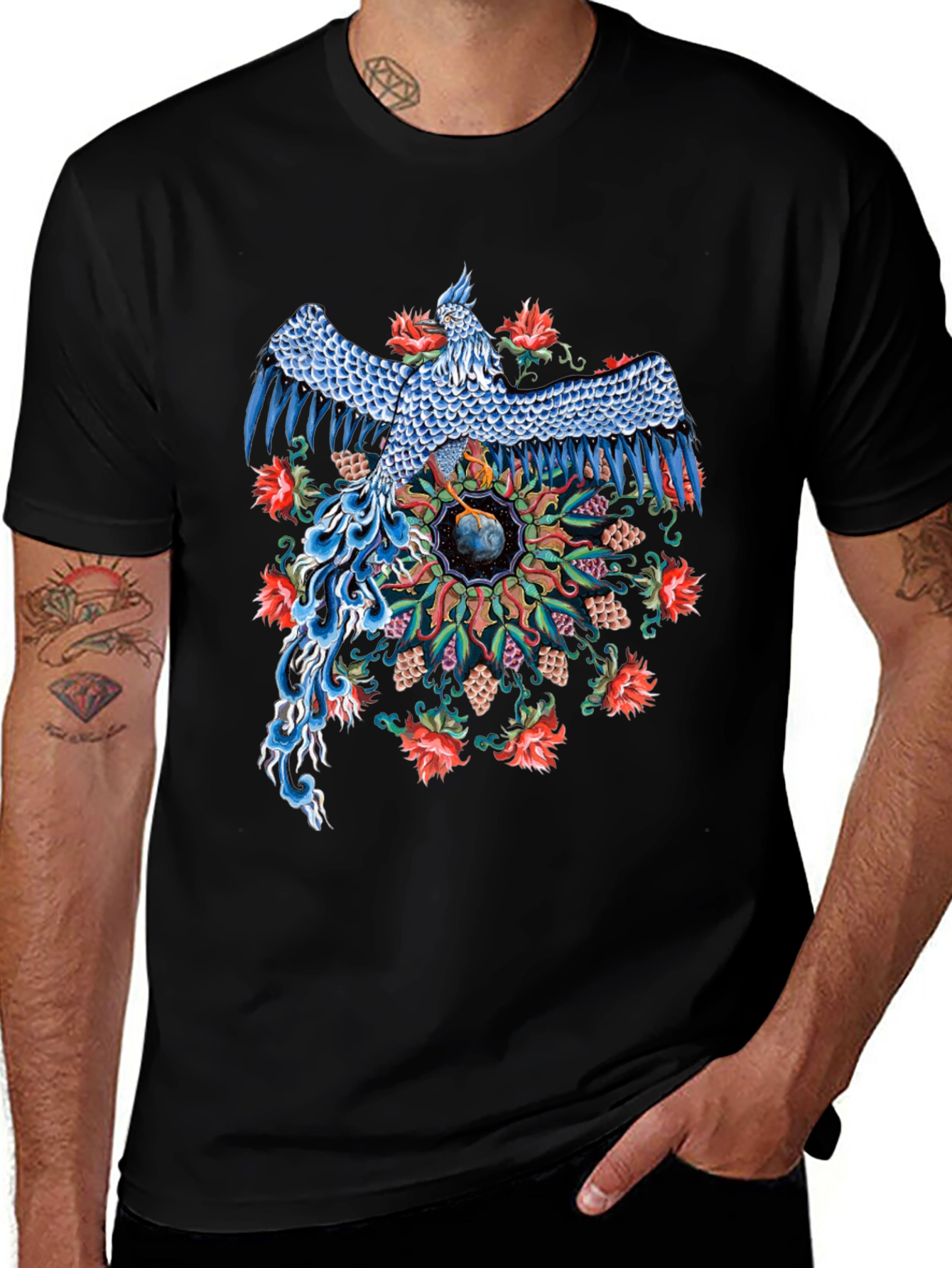 Phoenix Graphic Print Black T-Shirt