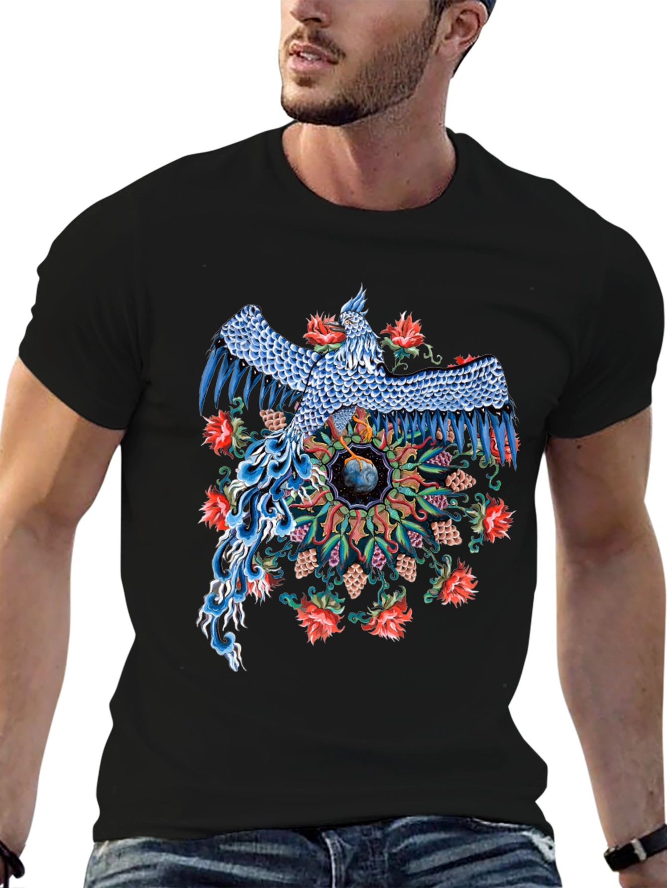 Phoenix Graphic Print Black T-Shirt