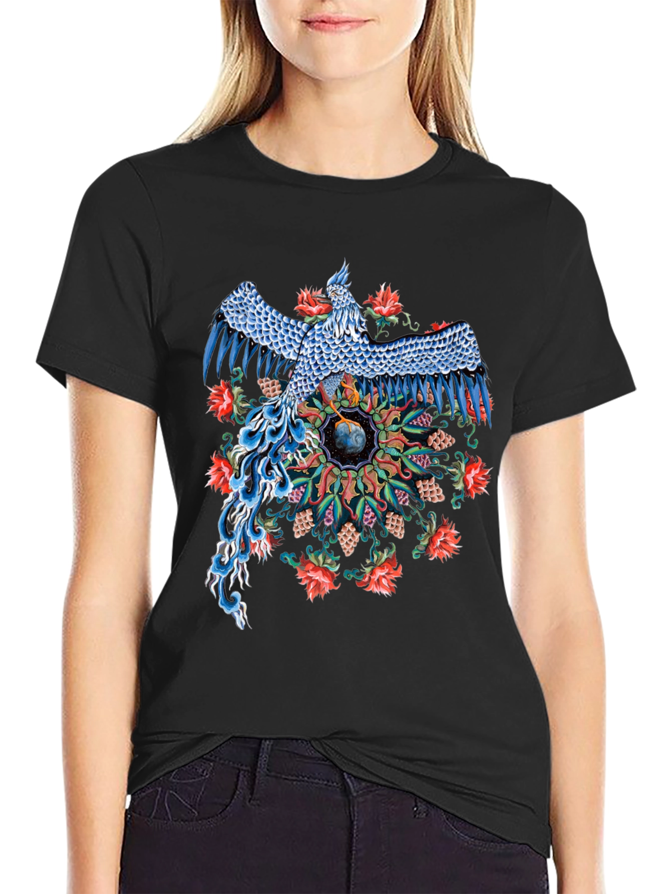 Phoenix Graphic Print Black T-Shirt