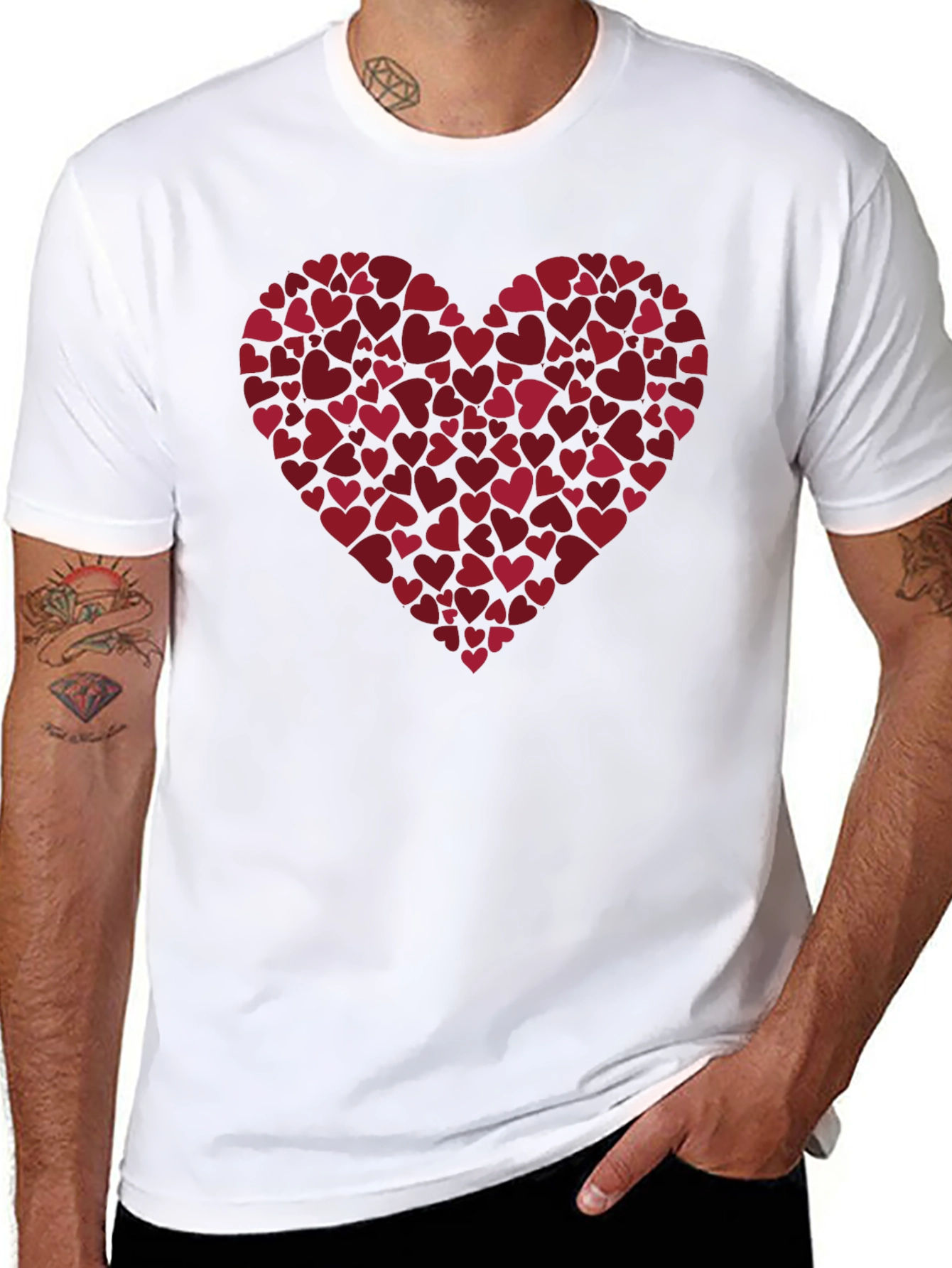 Heart Print Black Casual Tee