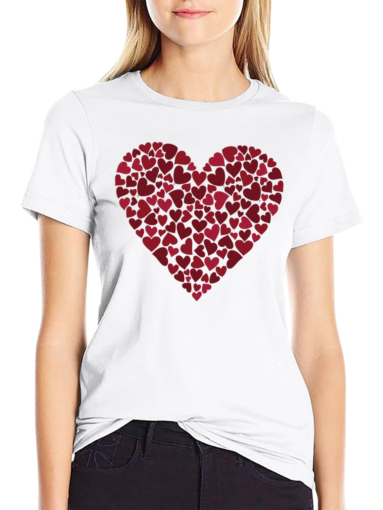 Heart Print Black Casual Tee