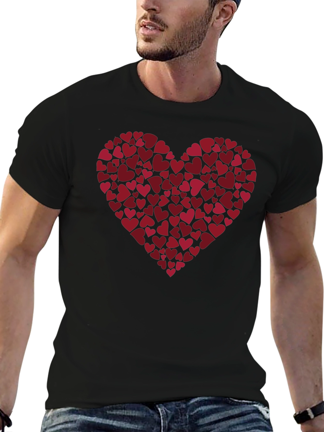 Heart Print Black Casual Tee