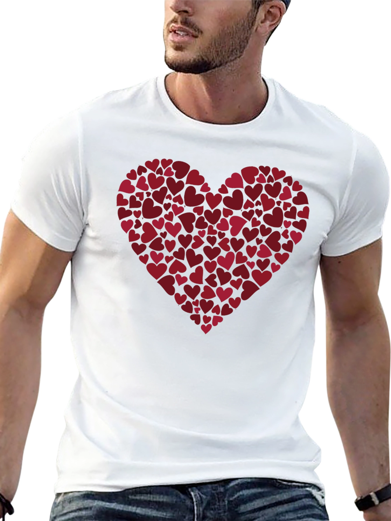 Heart Print Black Casual Tee