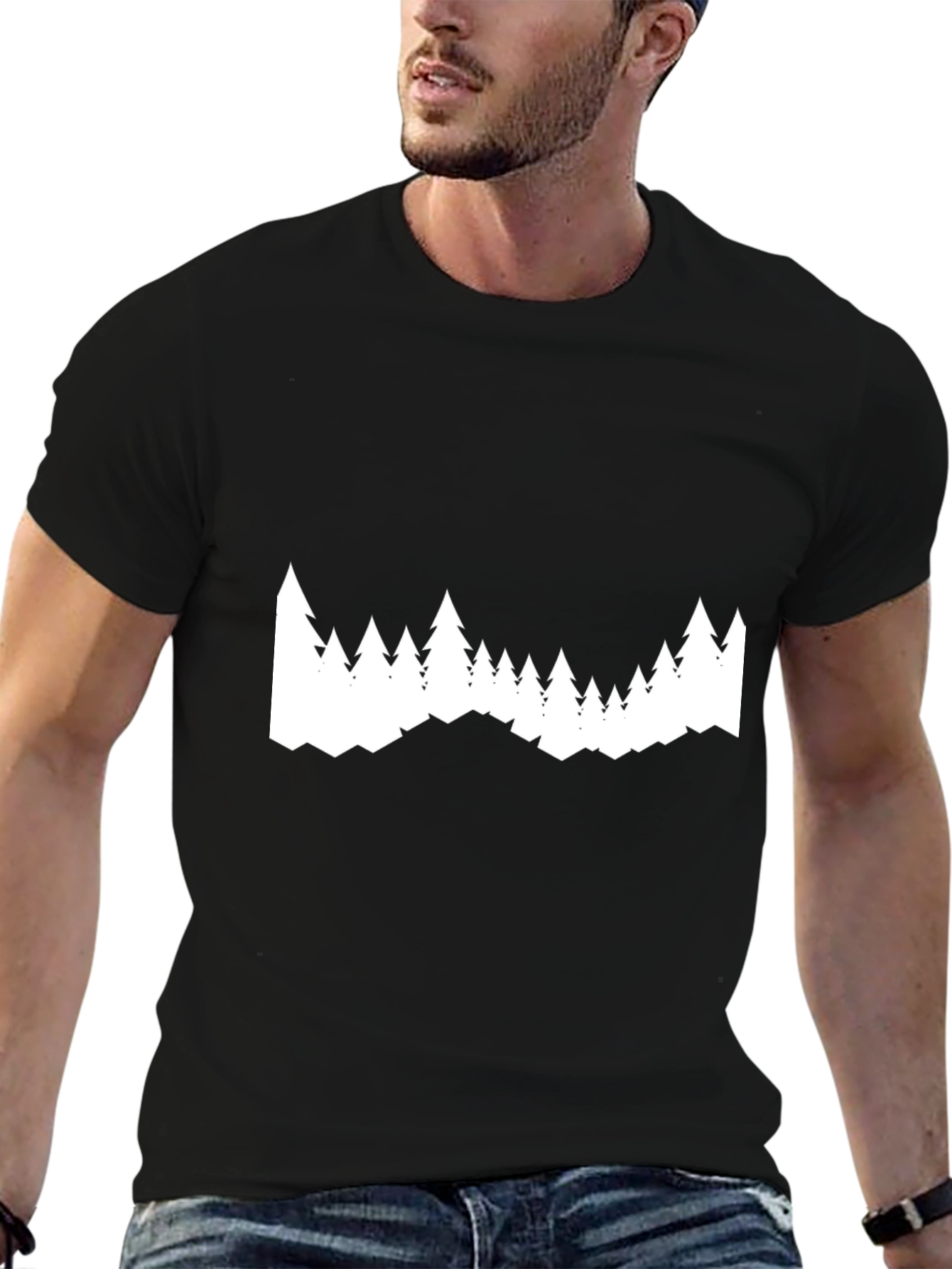 Mens Black T-Shirt with White Tree Graphic