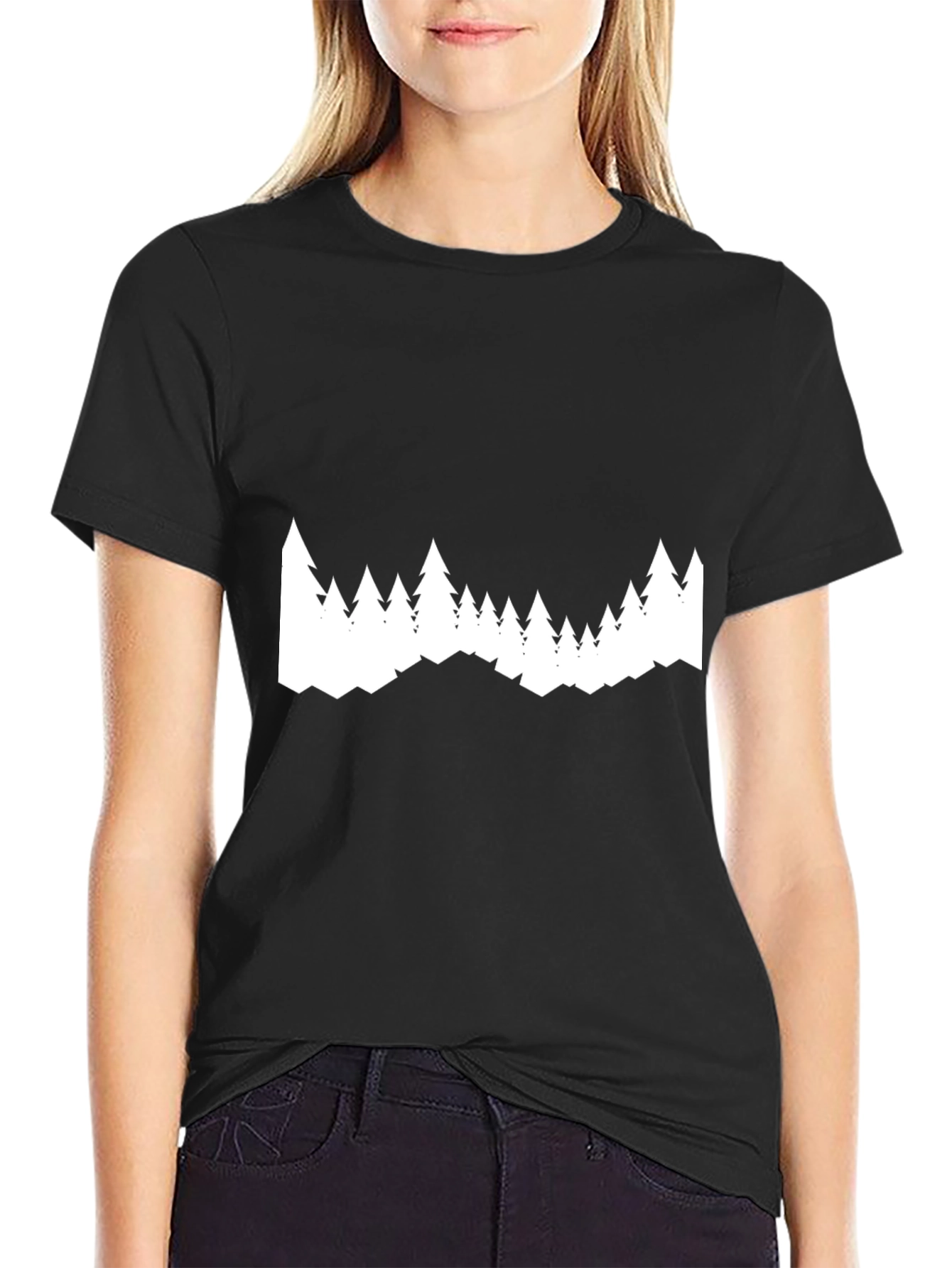 Mens Black T-Shirt with White Tree Graphic