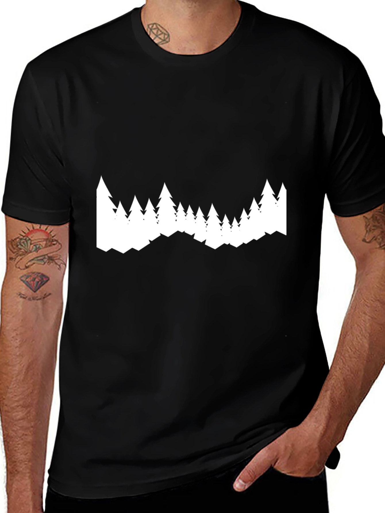 Mens Black T-Shirt with White Tree Graphic