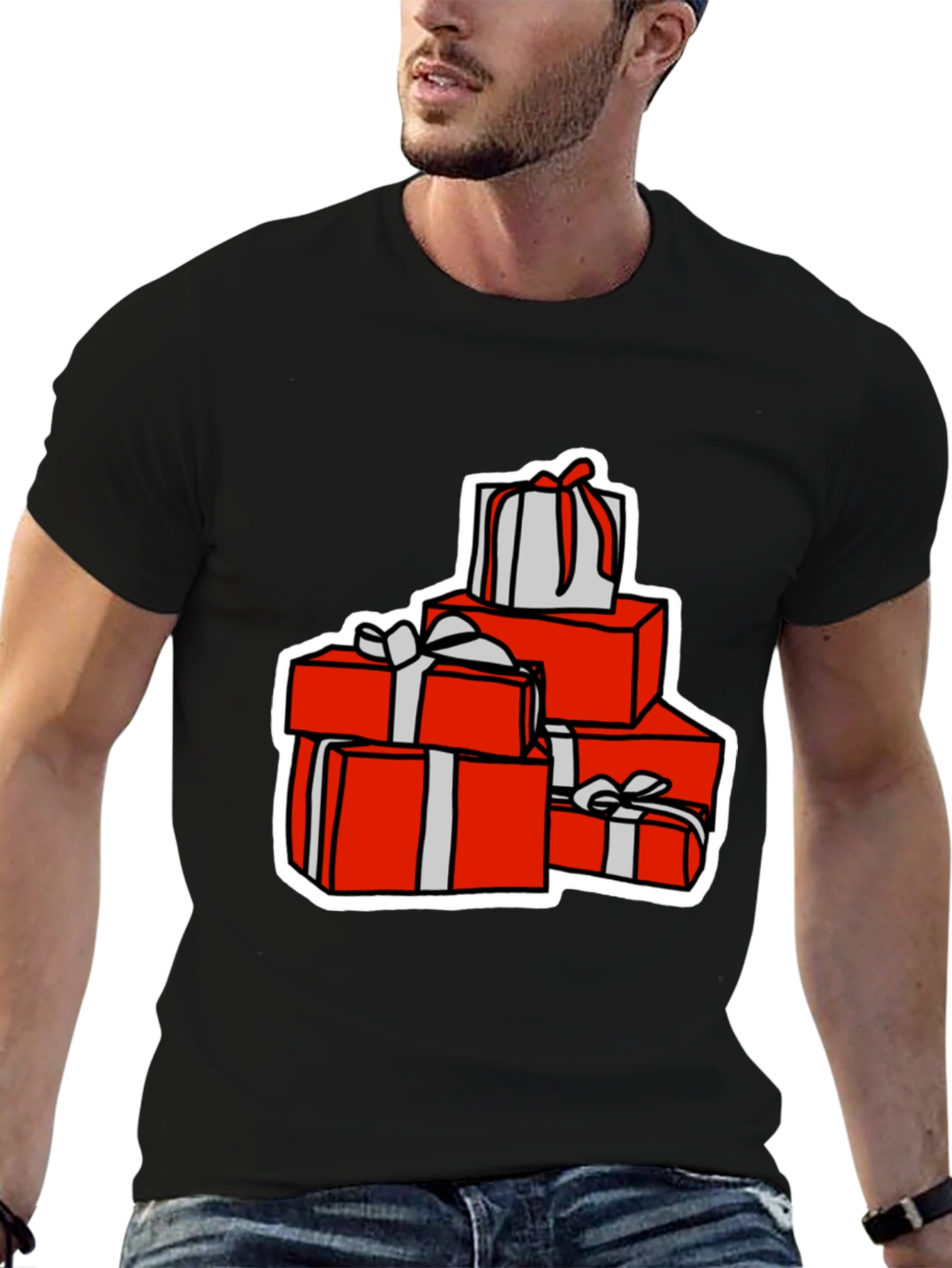 Festive Gift Stack Graphic Tee - Holiday Cheer