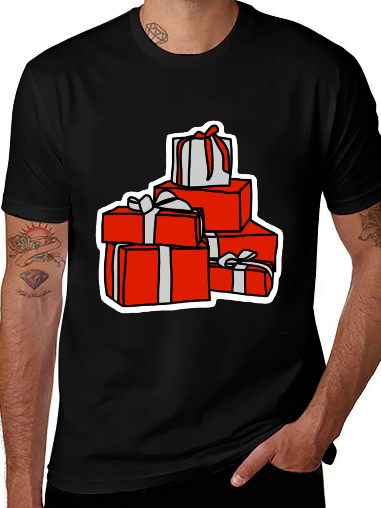Festive Gift Stack Graphic Tee - Holiday Cheer