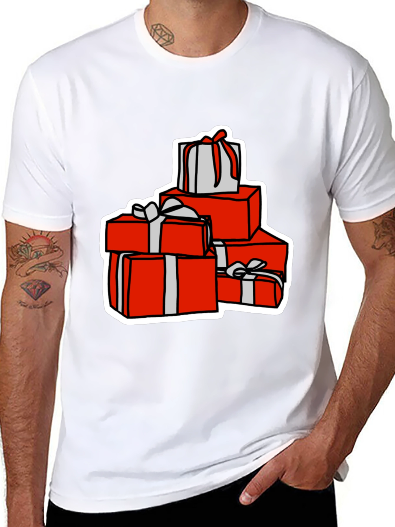 Festive Gift Stack Graphic Tee - Holiday Cheer