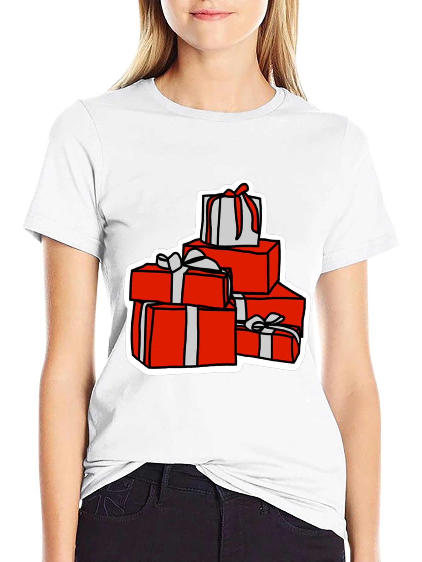 Festive Gift Stack Graphic Tee - Holiday Cheer