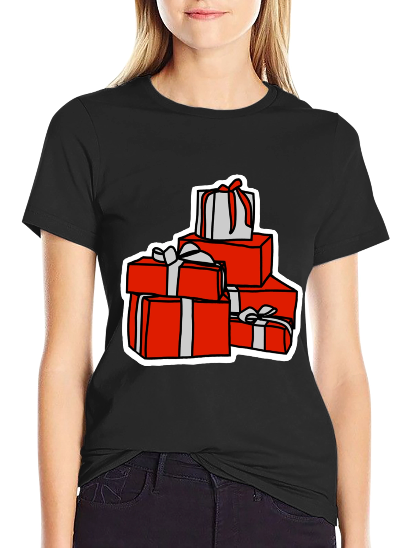 Festive Gift Stack Graphic Tee - Holiday Cheer