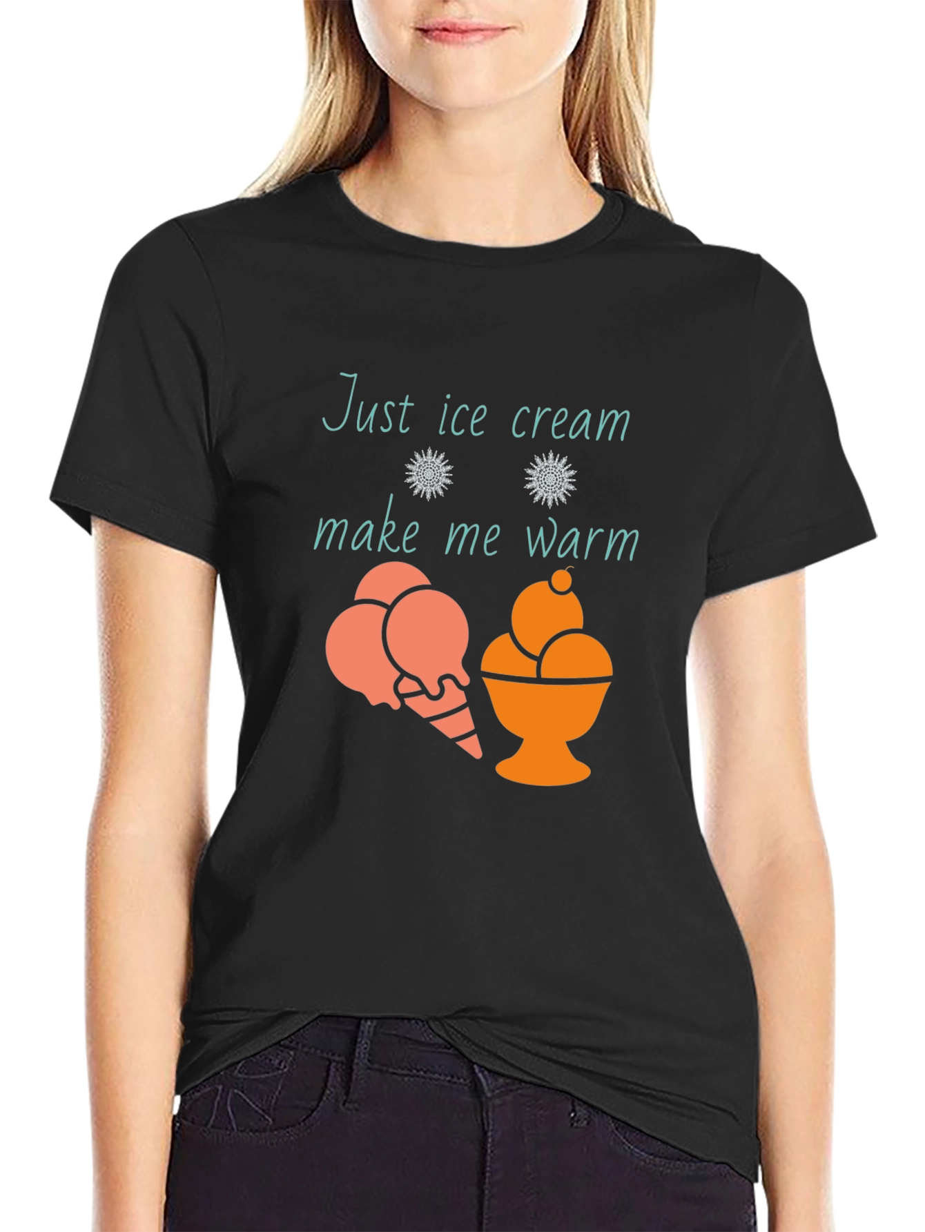 Just Ice Cream Make Me Warm Black T-Shirt