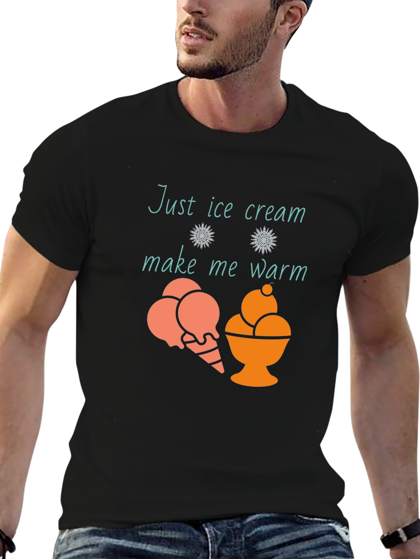 Just Ice Cream Make Me Warm Black T-Shirt
