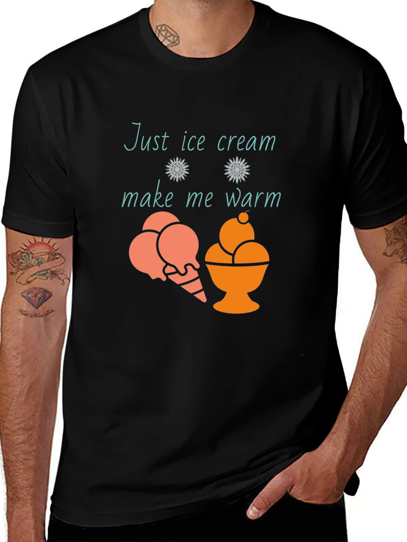 Just Ice Cream Make Me Warm Black T-Shirt