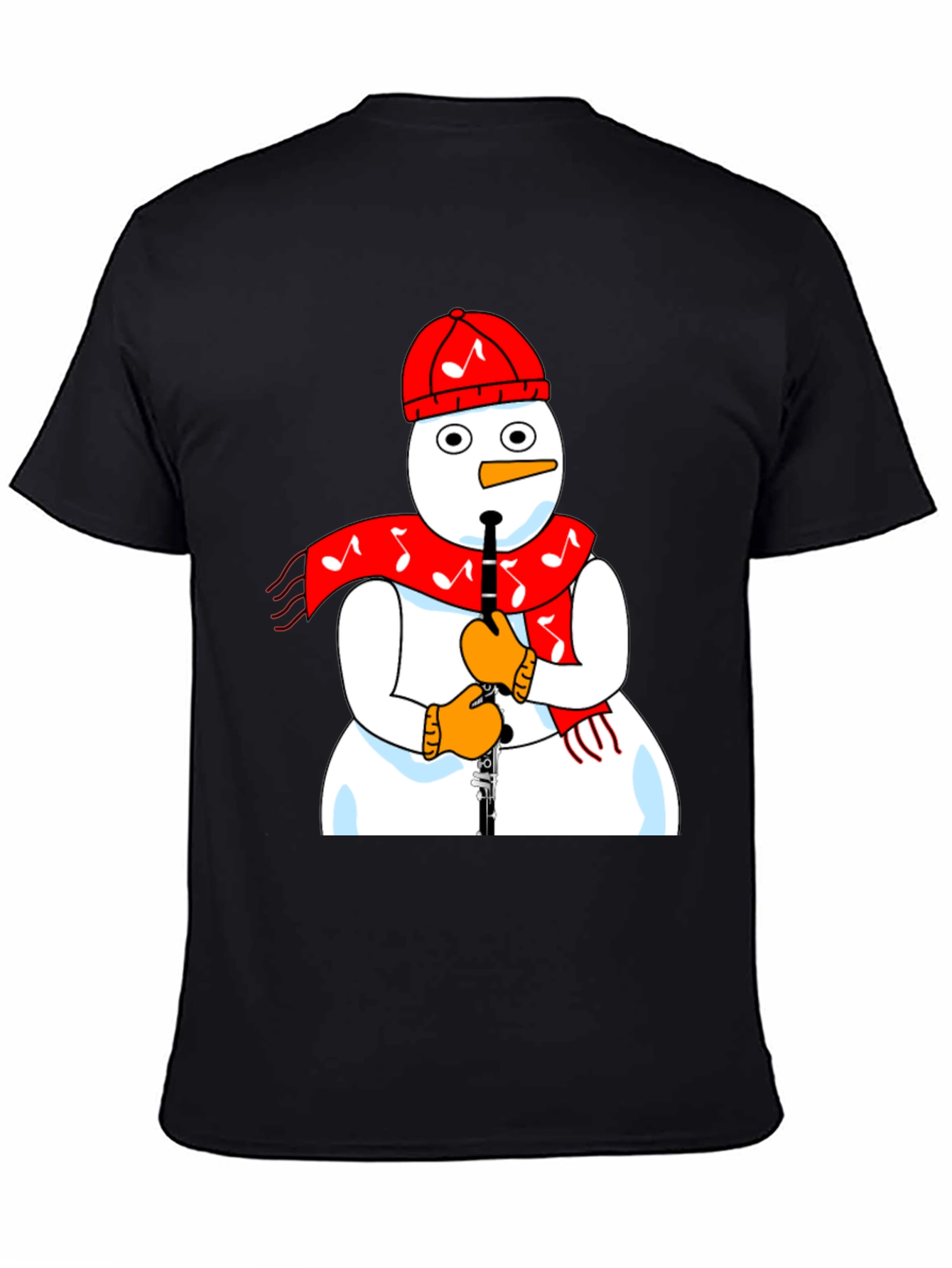 Snowman Clarinet Player Black T-Shirt