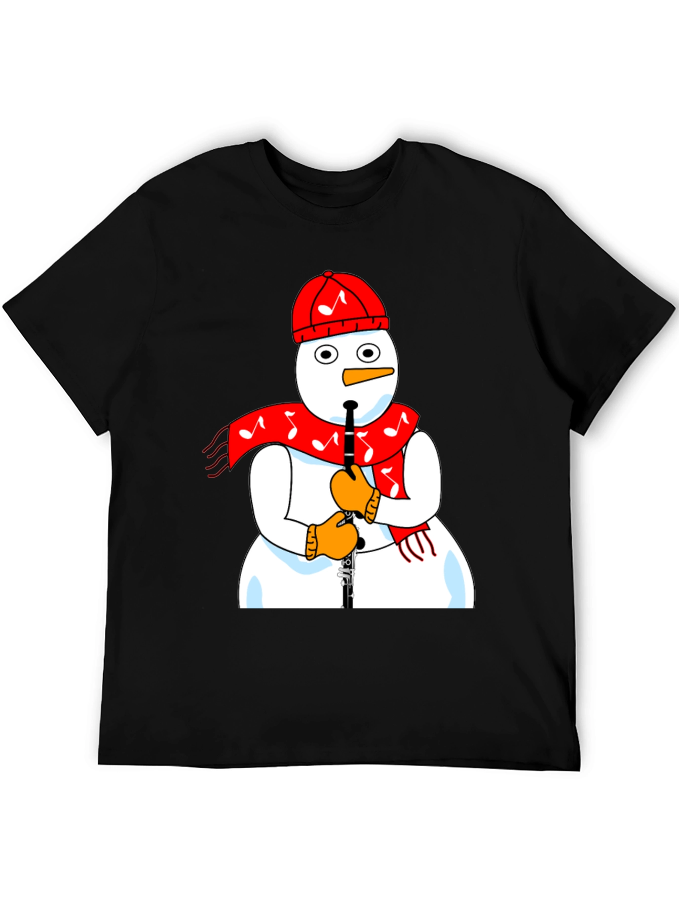 Snowman Clarinet Player Black T-Shirt