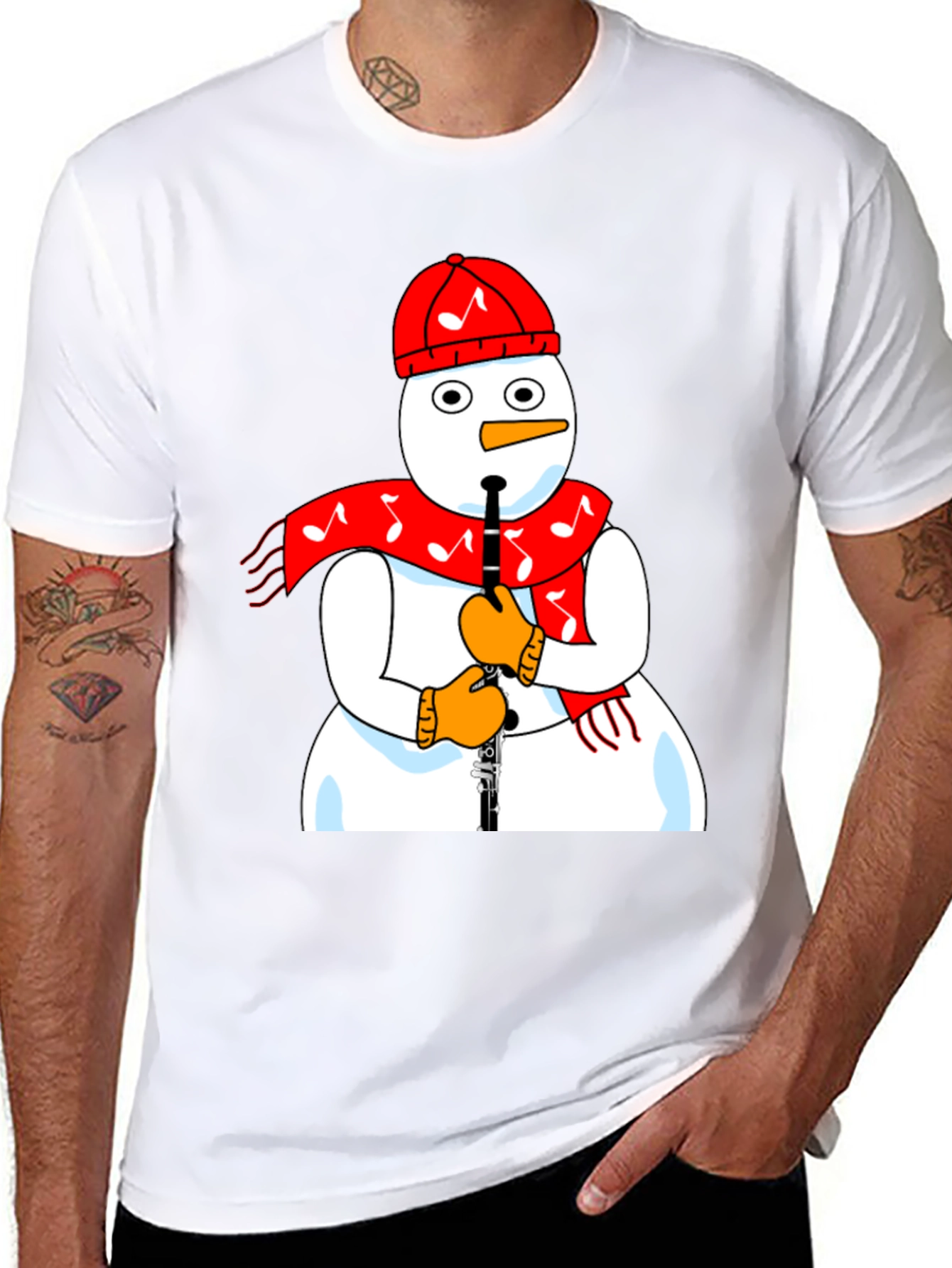 Snowman Clarinet Player Black T-Shirt
