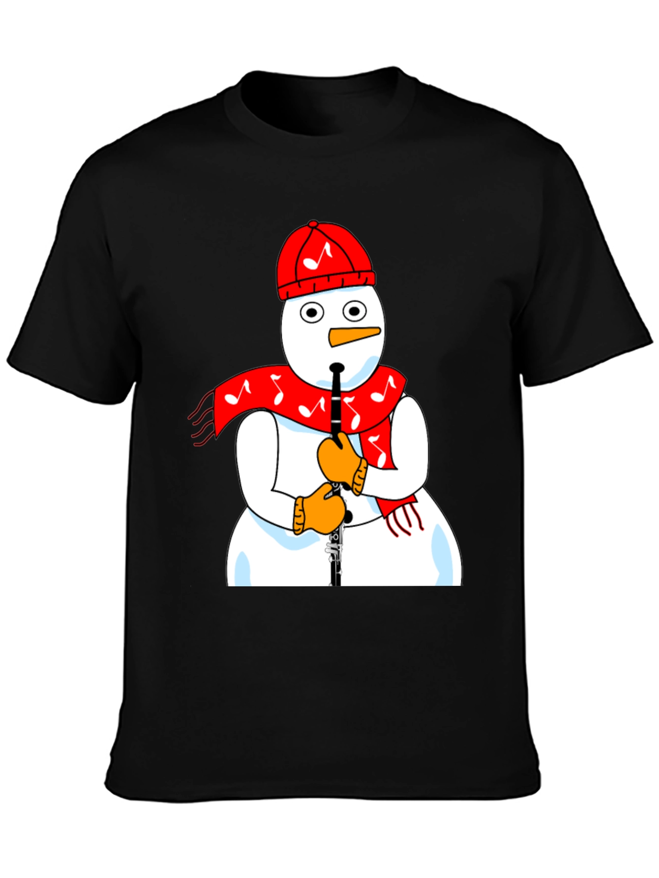 Snowman Clarinet Player Black T-Shirt