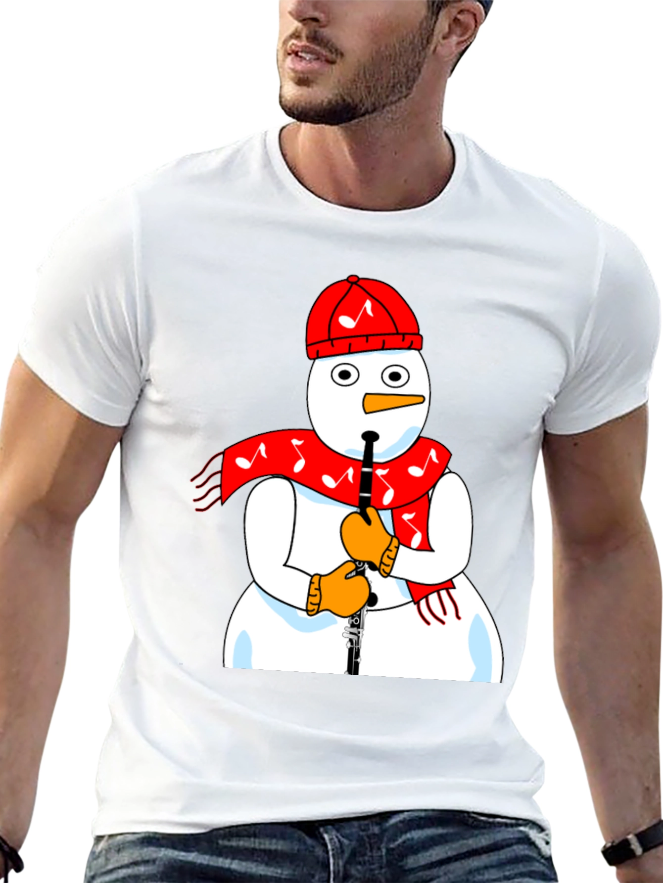 Snowman Clarinet Player Black T-Shirt