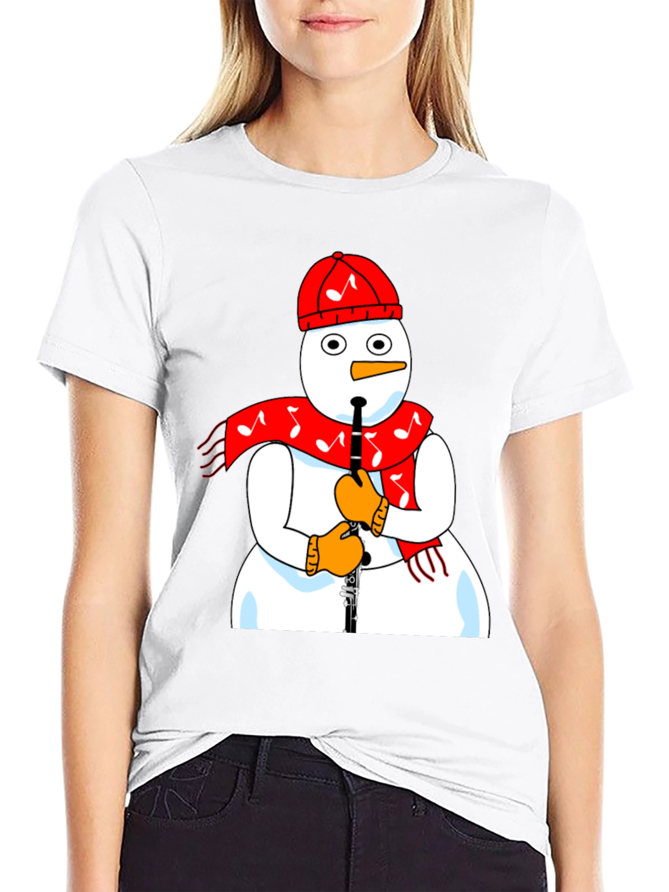 Snowman Clarinet Player Black T-Shirt