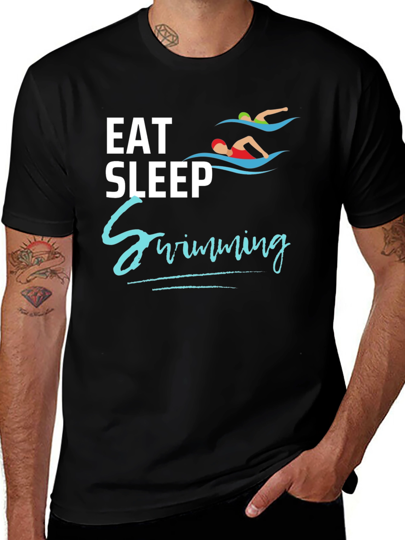 Eat Sleep Swimming Black T-Shirt