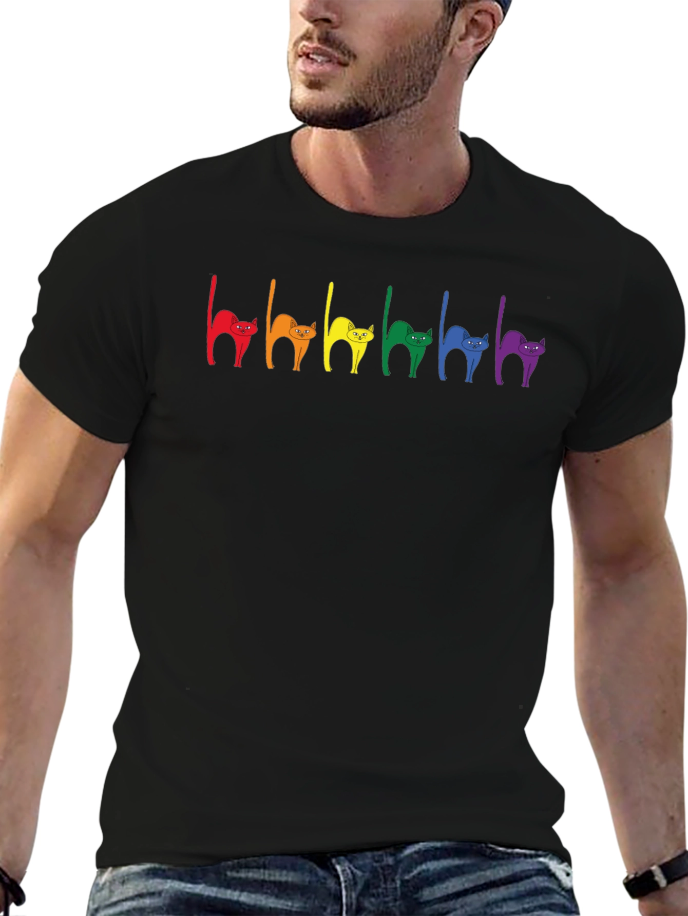 Rainbow Cat Pride T-Shirt - Black