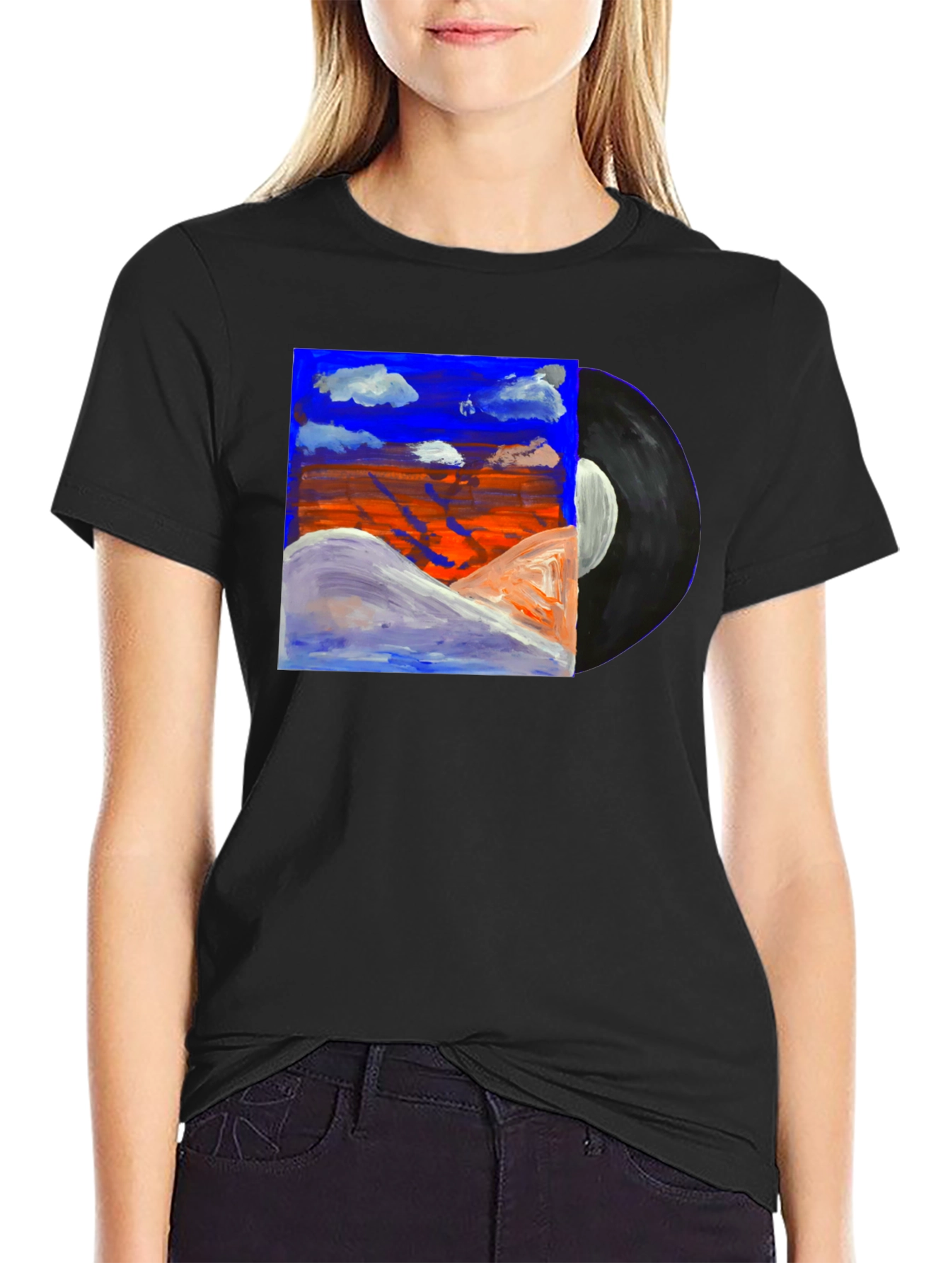 Abstract Art Vinyl Record Black T-Shirt