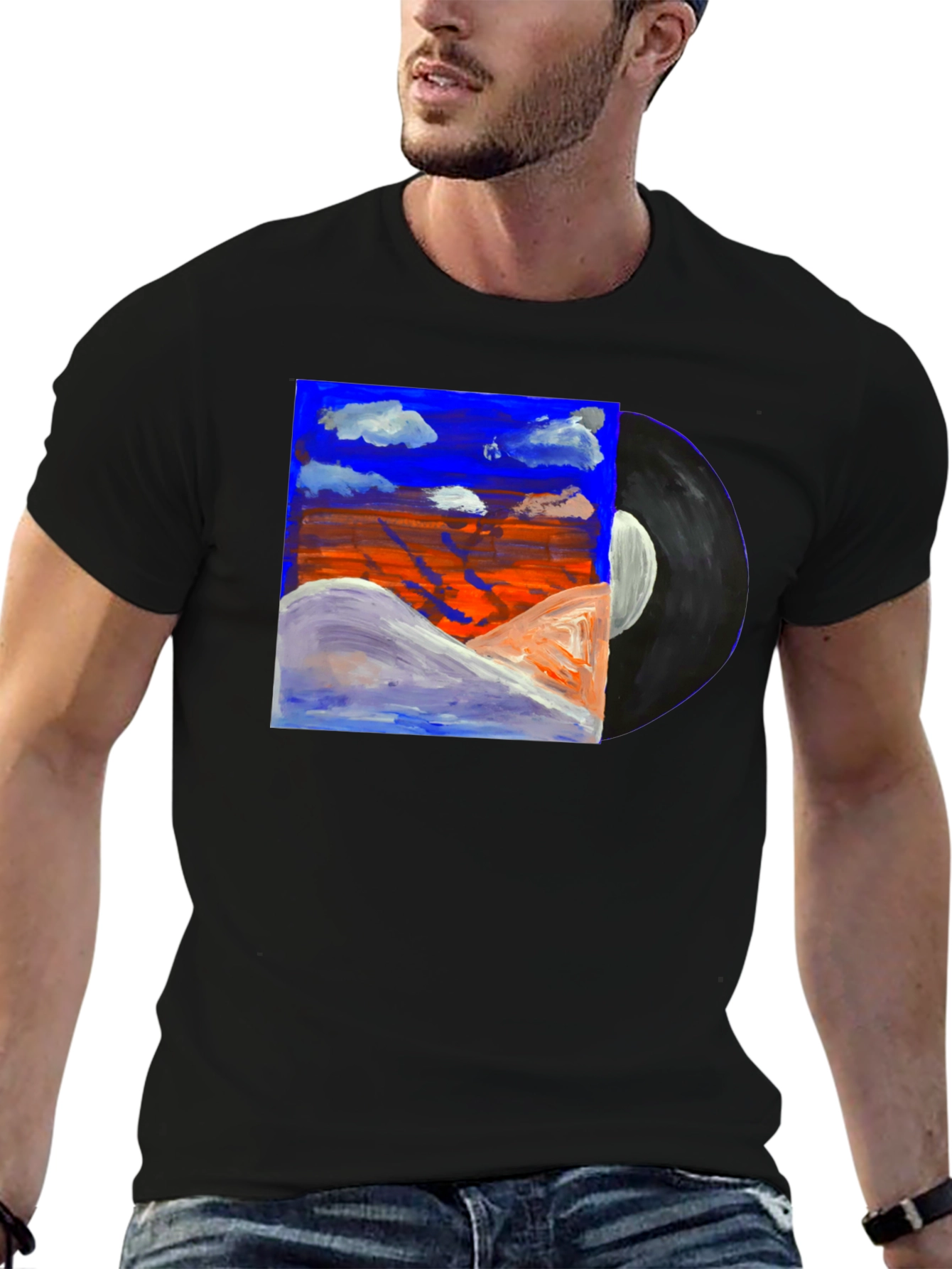 Abstract Art Vinyl Record Black T-Shirt