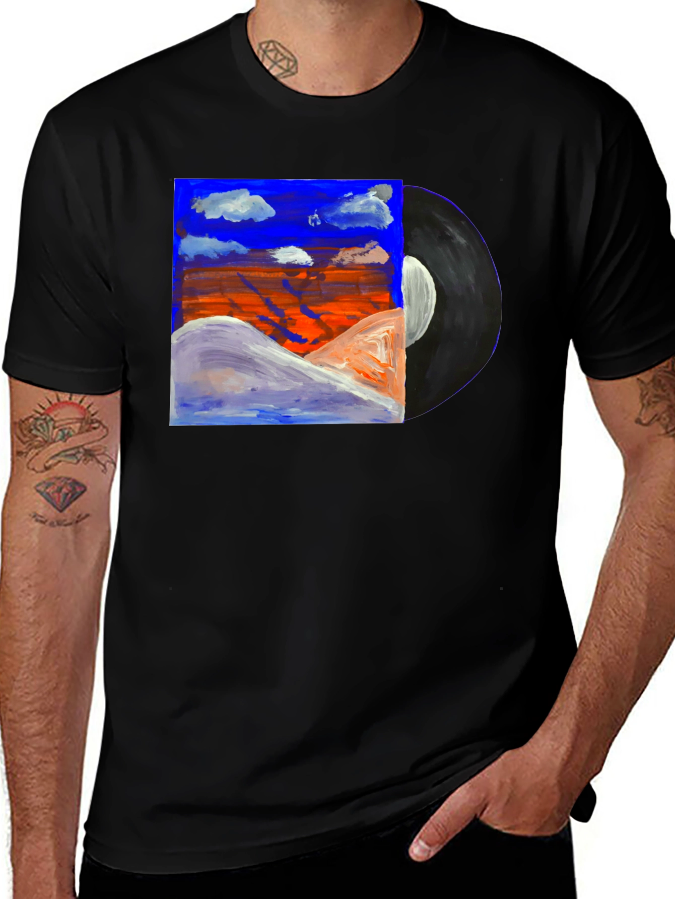 Abstract Art Vinyl Record Black T-Shirt