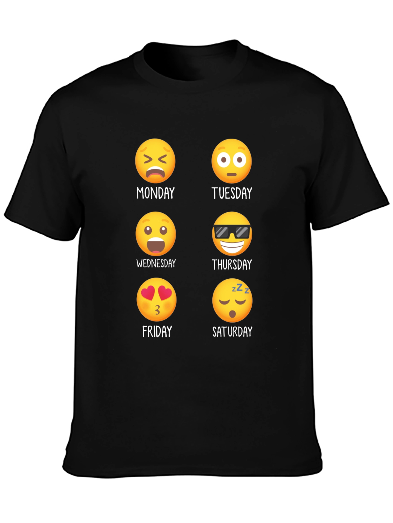 Emoji Days of the Week Black T-Shirt