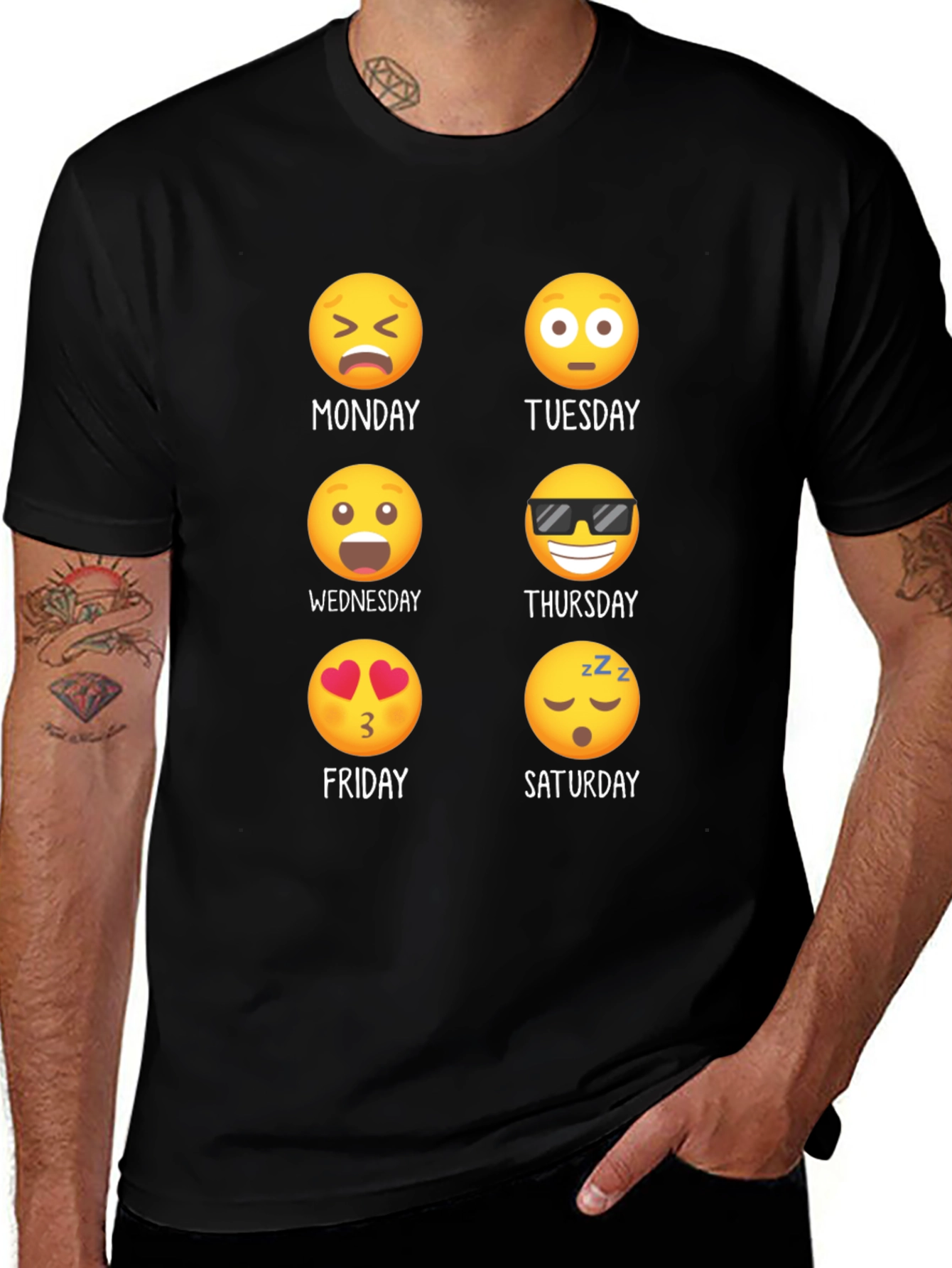 Emoji Days of the Week Black T-Shirt