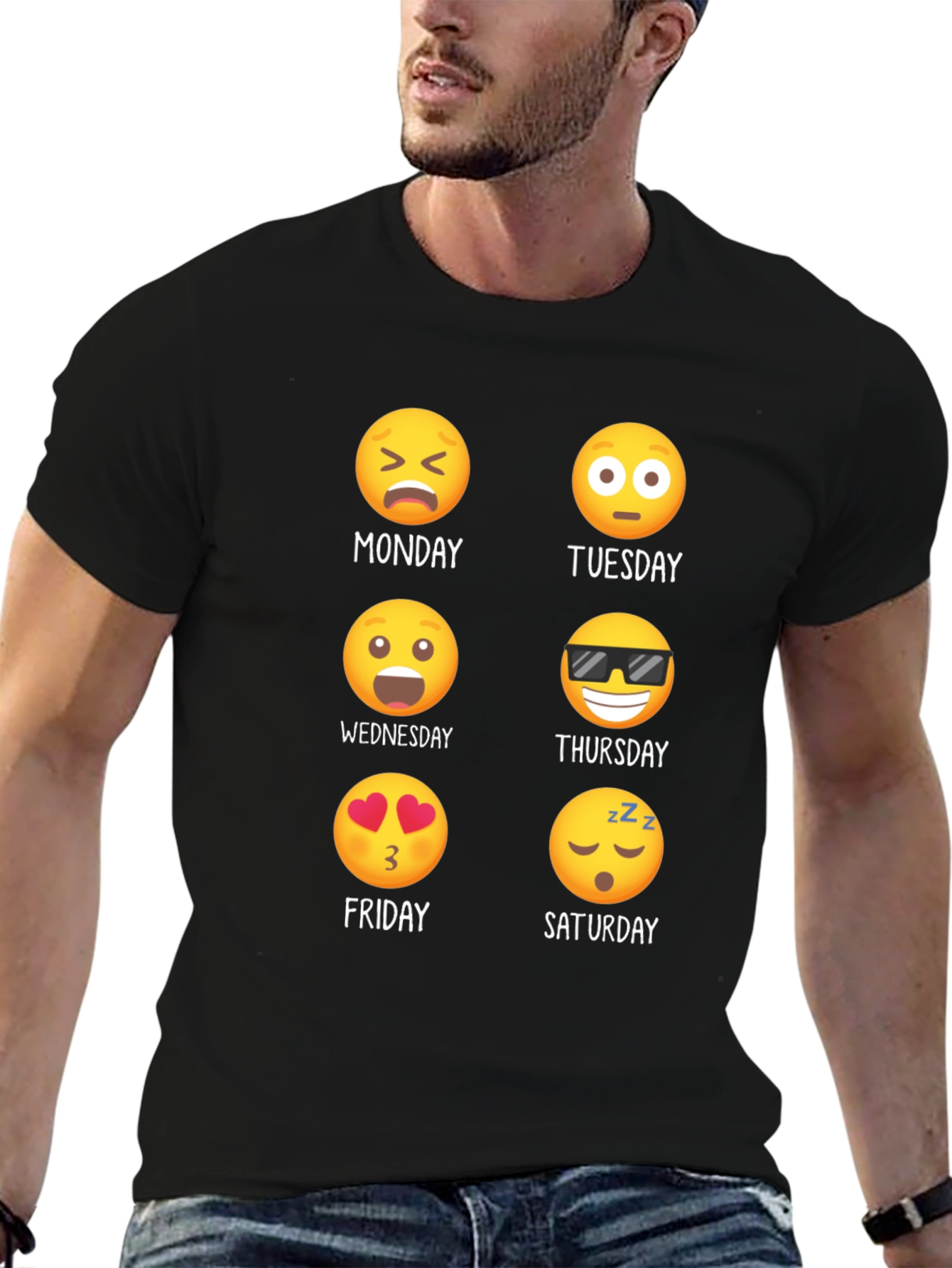 Emoji Days of the Week Black T-Shirt