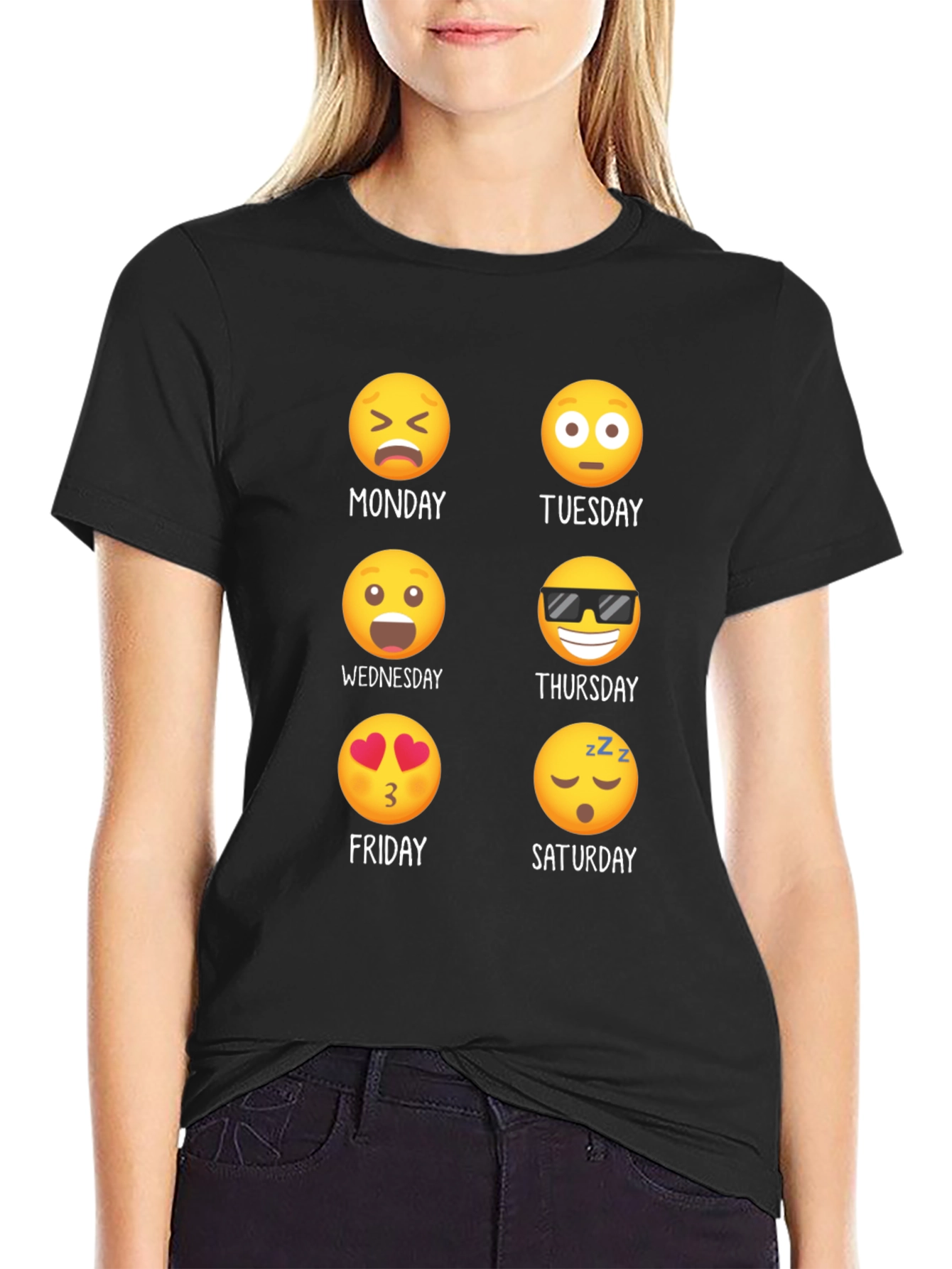 Emoji Days of the Week Black T-Shirt