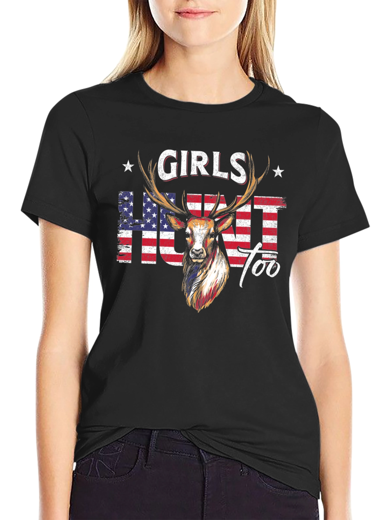 Girls Hunt Too Deer Graphic T-Shirt