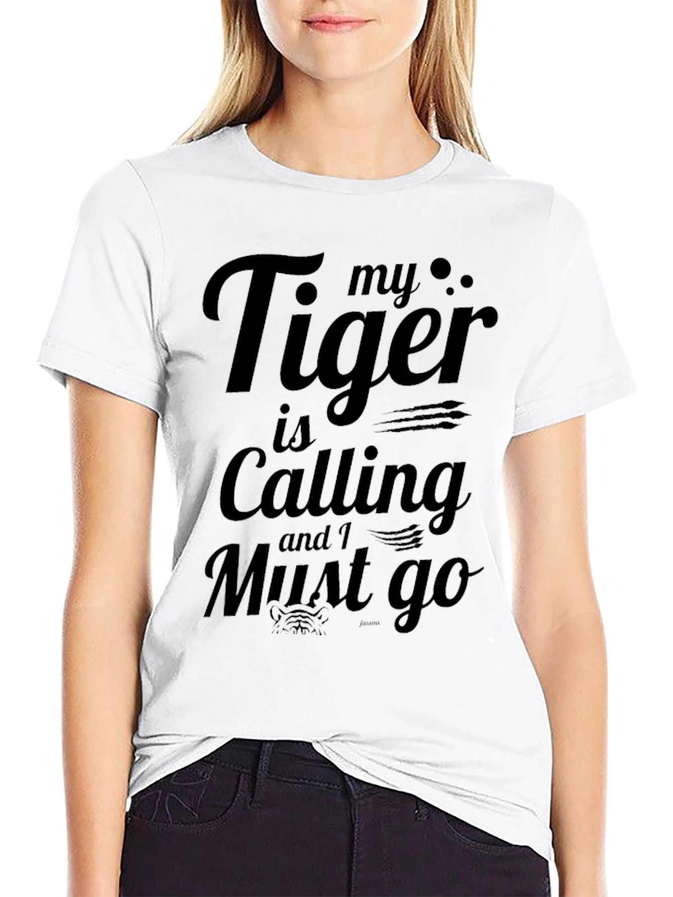 My Tiger is Calling Black Graphic T-Shirt