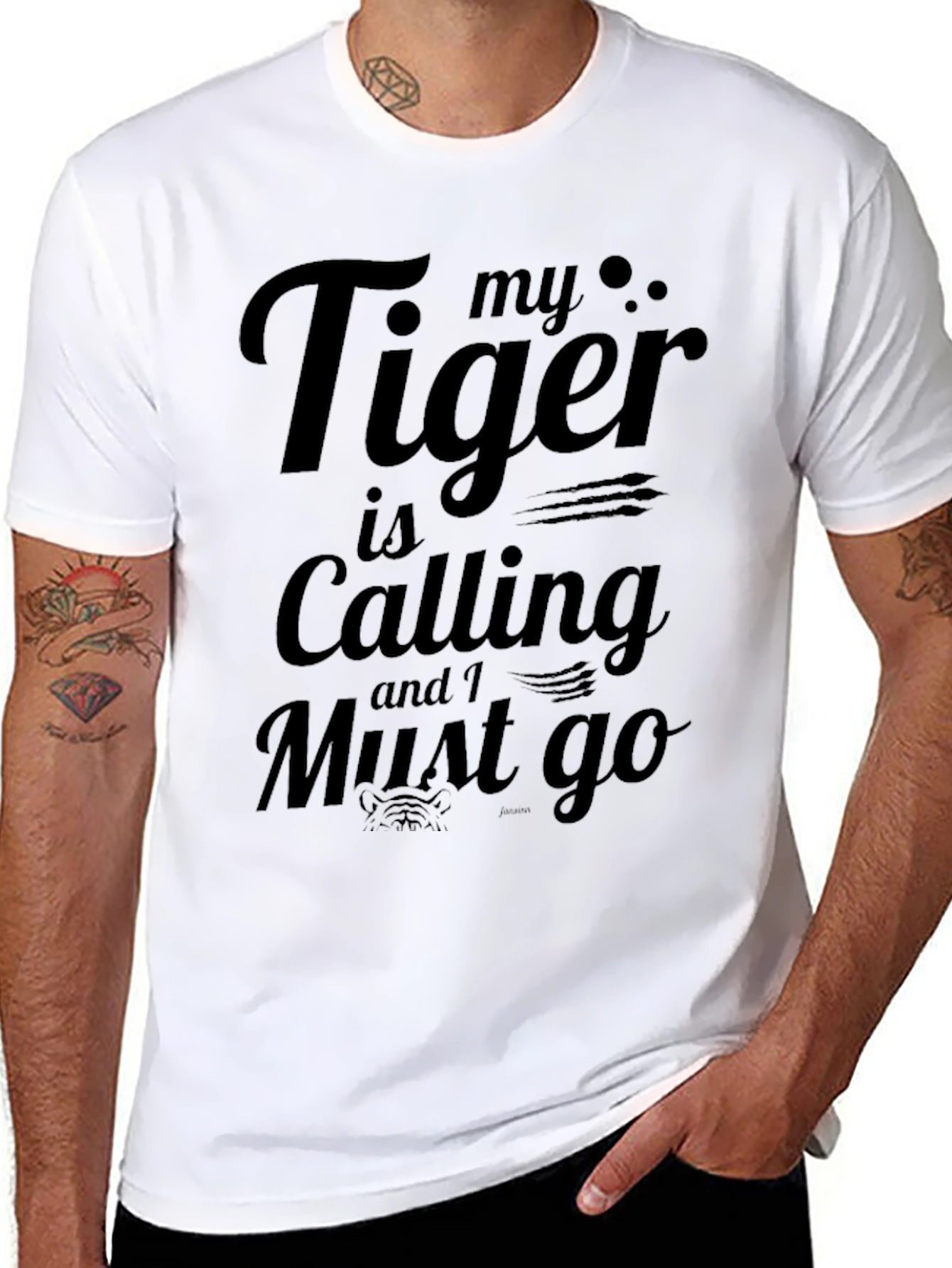 My Tiger is Calling Black Graphic T-Shirt